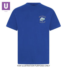 Laden Sie das Bild in den Galerie-Viewer, Woodside Academy Royal Blue P.E. Crew Neck T-Shirt with logo