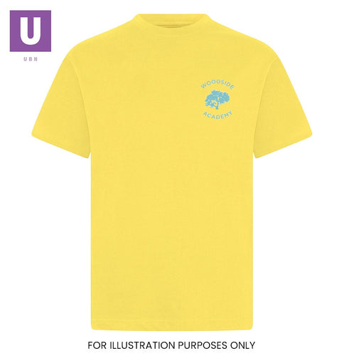 Woodside Academy Yellow P.E. Crew Neck T-Shirt with logo