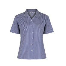 Load image into Gallery viewer, Trutex Navy Short Sleeve Revere Collar Striped Blouse (Twin Pack)