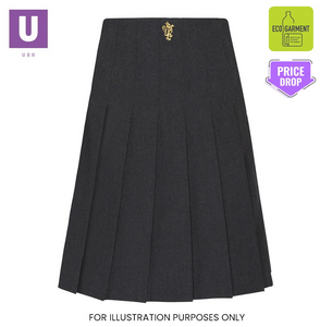 St Clere's Grey Stitch Down Pleat Skirt with logo