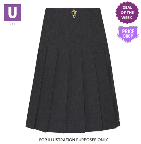 St Clere's Grey Stitch Down Pleat Skirt with logo