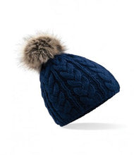 Load image into Gallery viewer, Beechfield Fur Pop Pom Cable Beanie