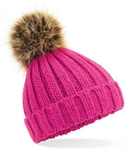Load image into Gallery viewer, Beechfield Junior Faux Fur Pom Pom Chunky Beanie
