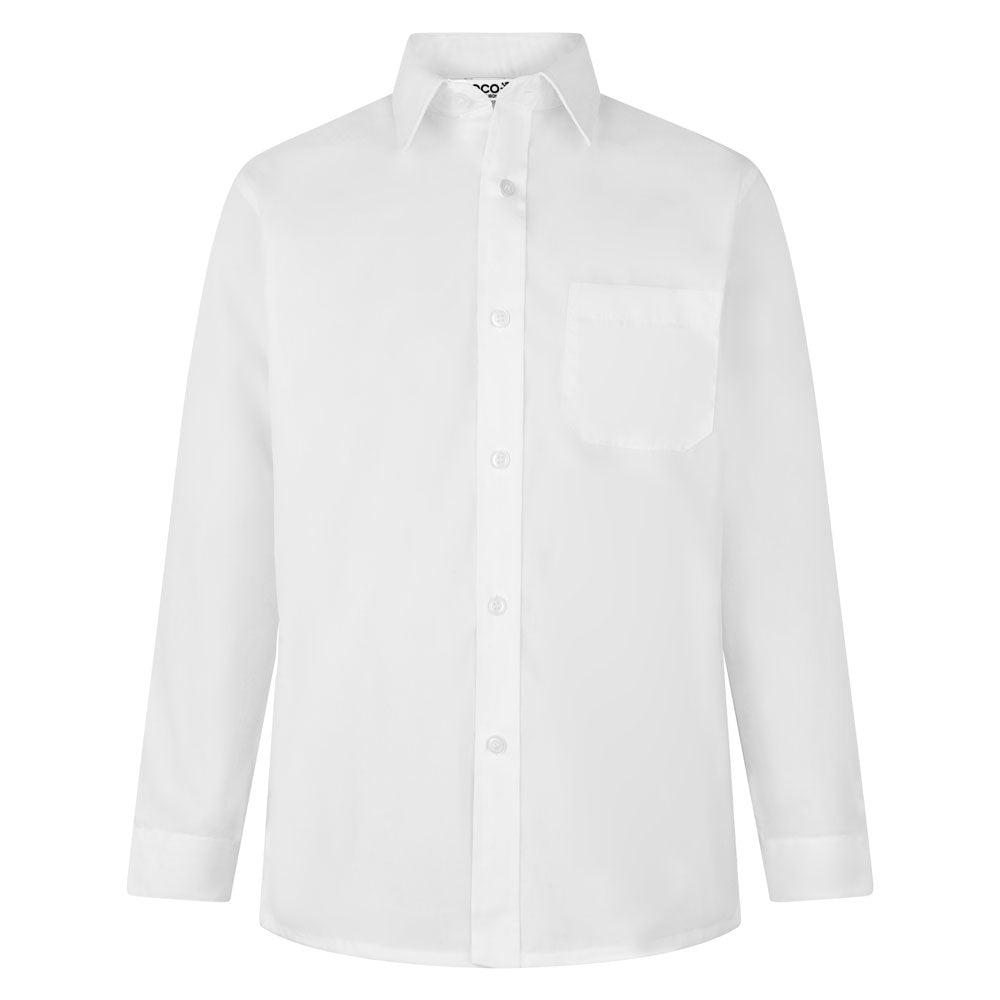 Boys White Easy Care Long Sleeve Shirt (Twin Pack)