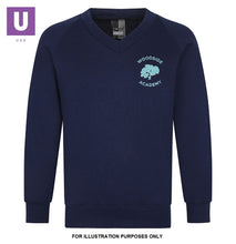 Load image into Gallery viewer, Woodside Academy Year 6 Navy V-Neck Sweatshirt with logo