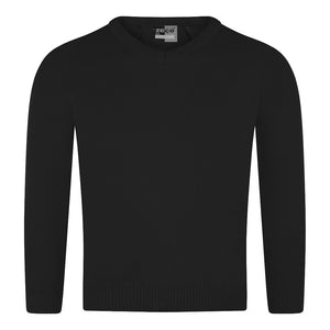Unisex Black Knitted V-Neck Jumper