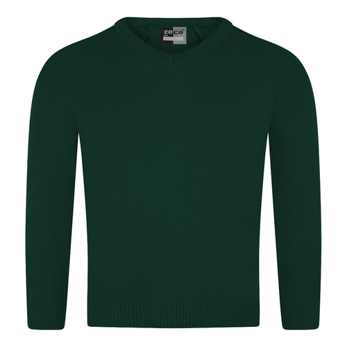 Bottle Green Knitted V-Neck Jumper