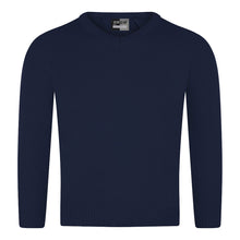 Load image into Gallery viewer, Navy Unisex Knitted V-Neck Jumper