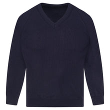 Load image into Gallery viewer, Unisex Navy Cotton V-Neck Knitted Jumper