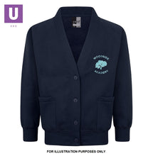 Load image into Gallery viewer, Woodside Academy Year 6 Navy Sweatshirt Cardigan with logo