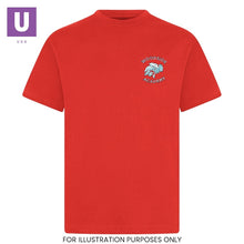 Load image into Gallery viewer, Woodside Academy Red P.E. Crew Neck T-Shirt with logo