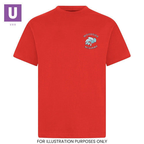Woodside Academy Red P.E. Crew Neck T-Shirt with logo