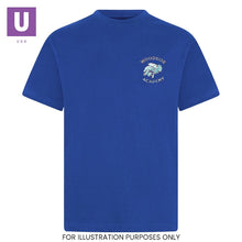Load image into Gallery viewer, Woodside Academy Royal Blue P.E. Crew Neck T-Shirt with logo