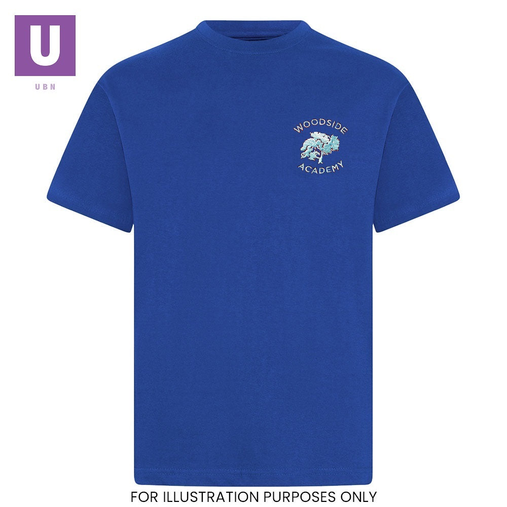 Woodside Academy Royal Blue P.E. Crew Neck T-Shirt with logo