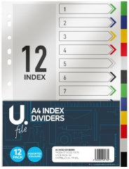 U. Note A4 1-12 Index Dividers 12pk