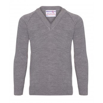 Unisex Grey Knitted V-Neck Jumper